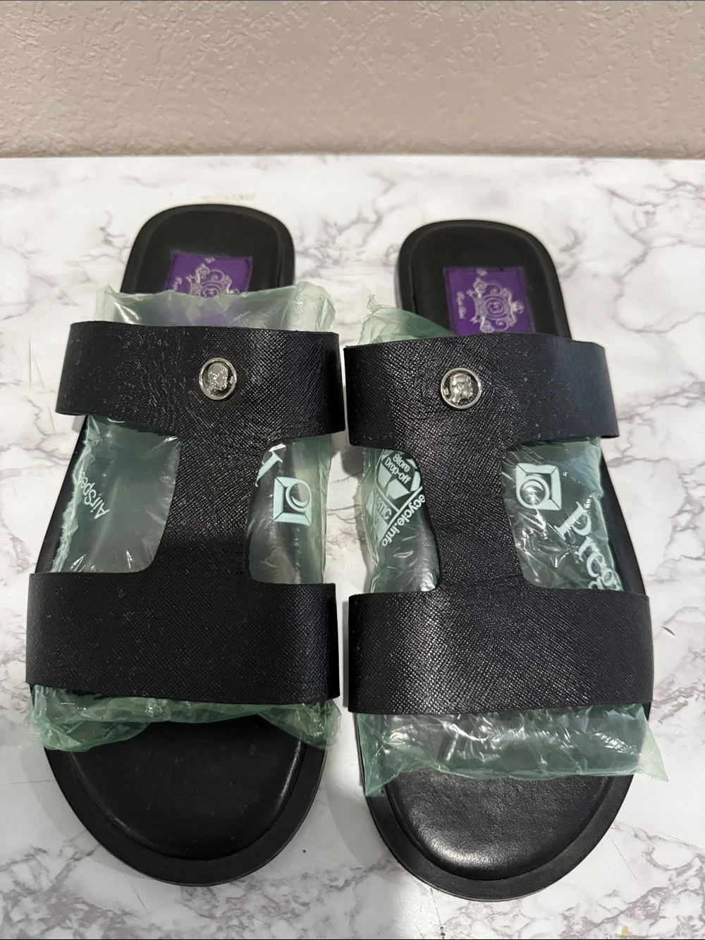 T.T. Dalk Black Slide Sandals men’s 10 Purple label